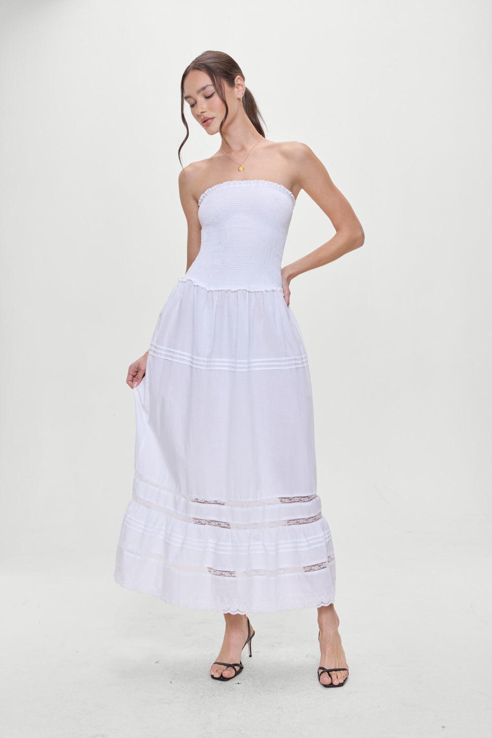 Empress Strapless Smocked Maxi Dress - White - White / XXS