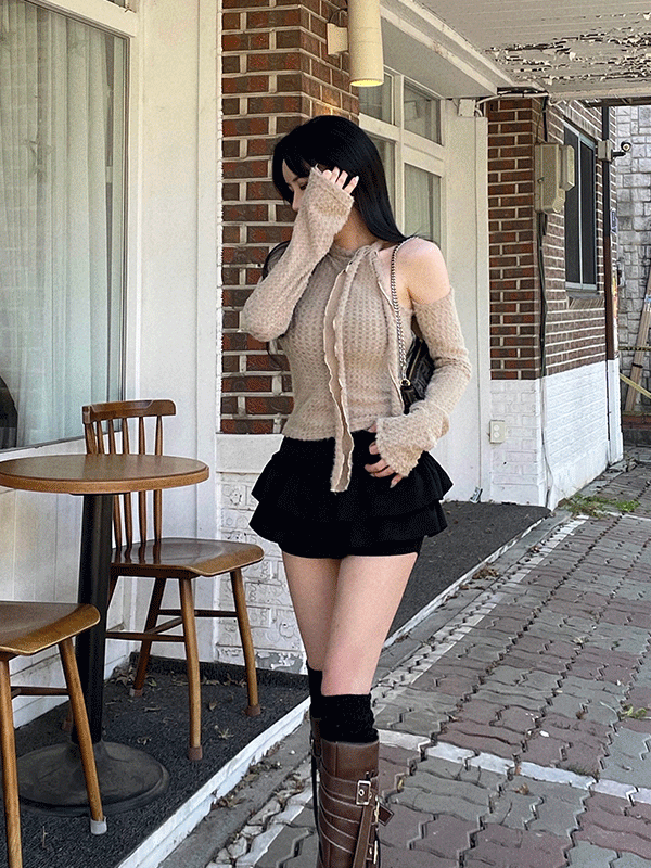 에이티엠서울 Suede frill skirt