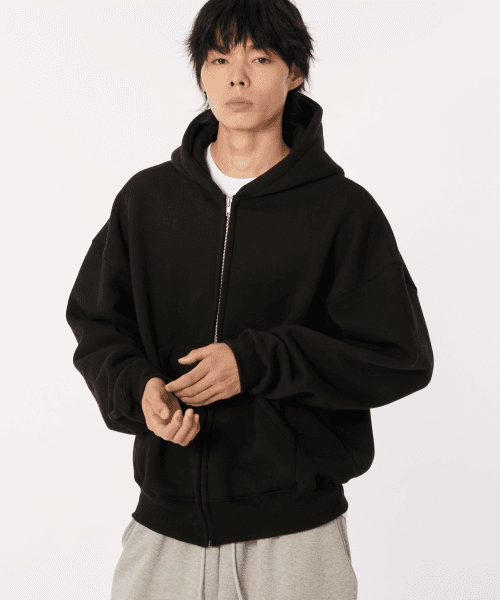 세미크롭 기모 후드집업 [BLACK]