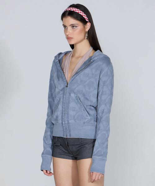 Jacquard Hoodie Zip-Up Dusty Blue