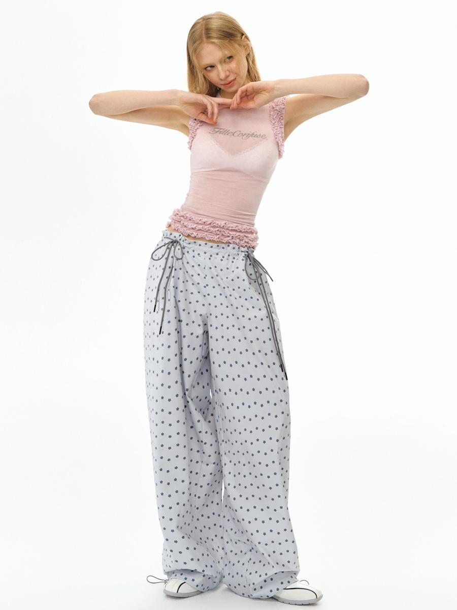 DeleteEX Floral Dot Drawstring Casual Pants