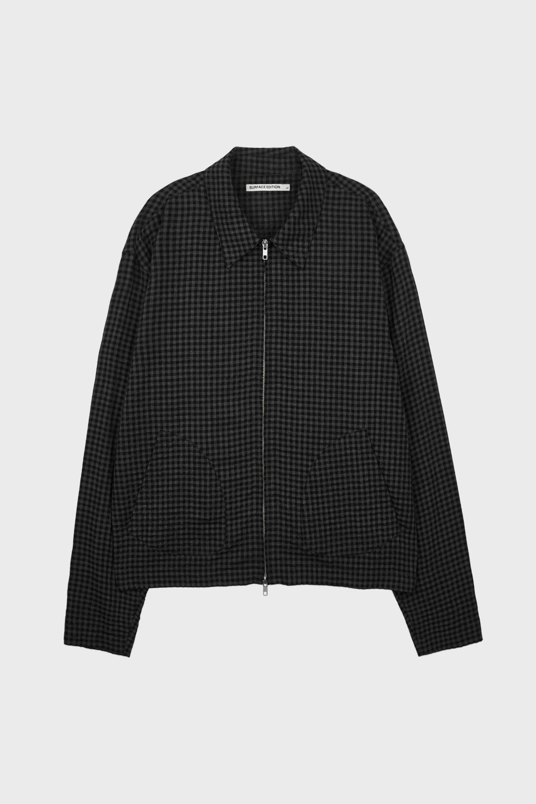 GINGHAM ZIP UP SHIRT JACKET GRAY