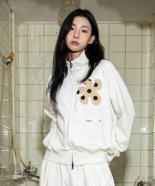 WXJ019 도트 플라워 스웻 집업 (IVORY)