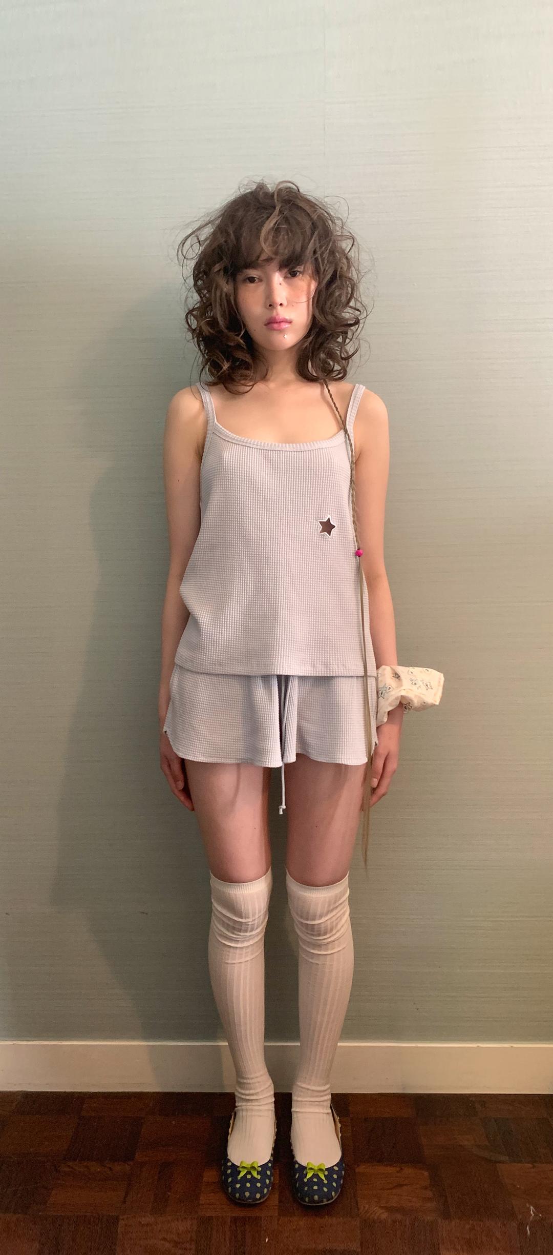 [F.E.E.S] cozy waffle shorts (greyish blue)