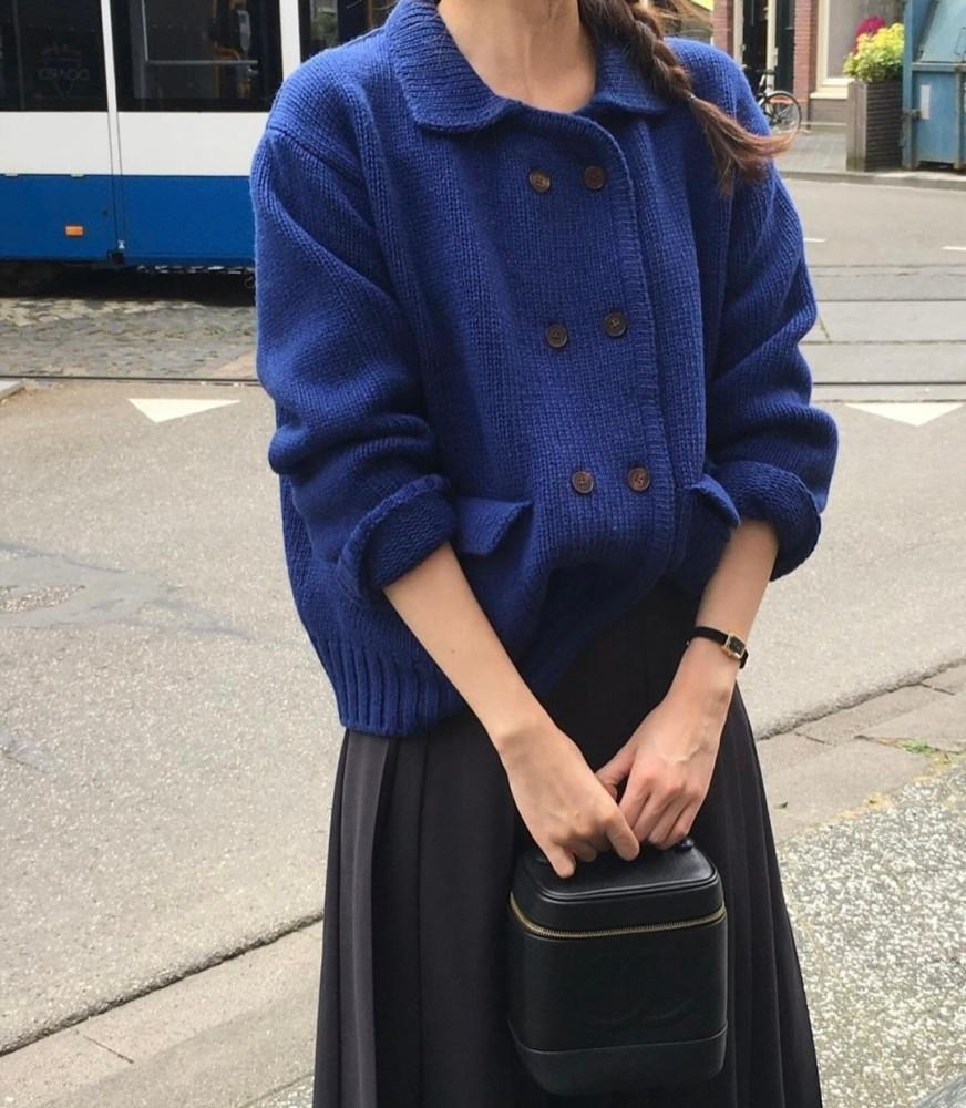 오버테이크 마크 더블 가디건 울 카라 루즈핏(2col)