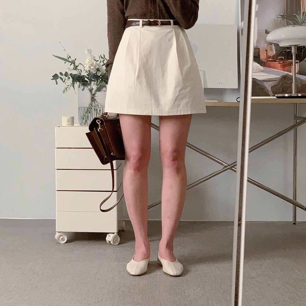안야 하이웨스트 코튼 핀턱 미니스커트 (크림) : 사색