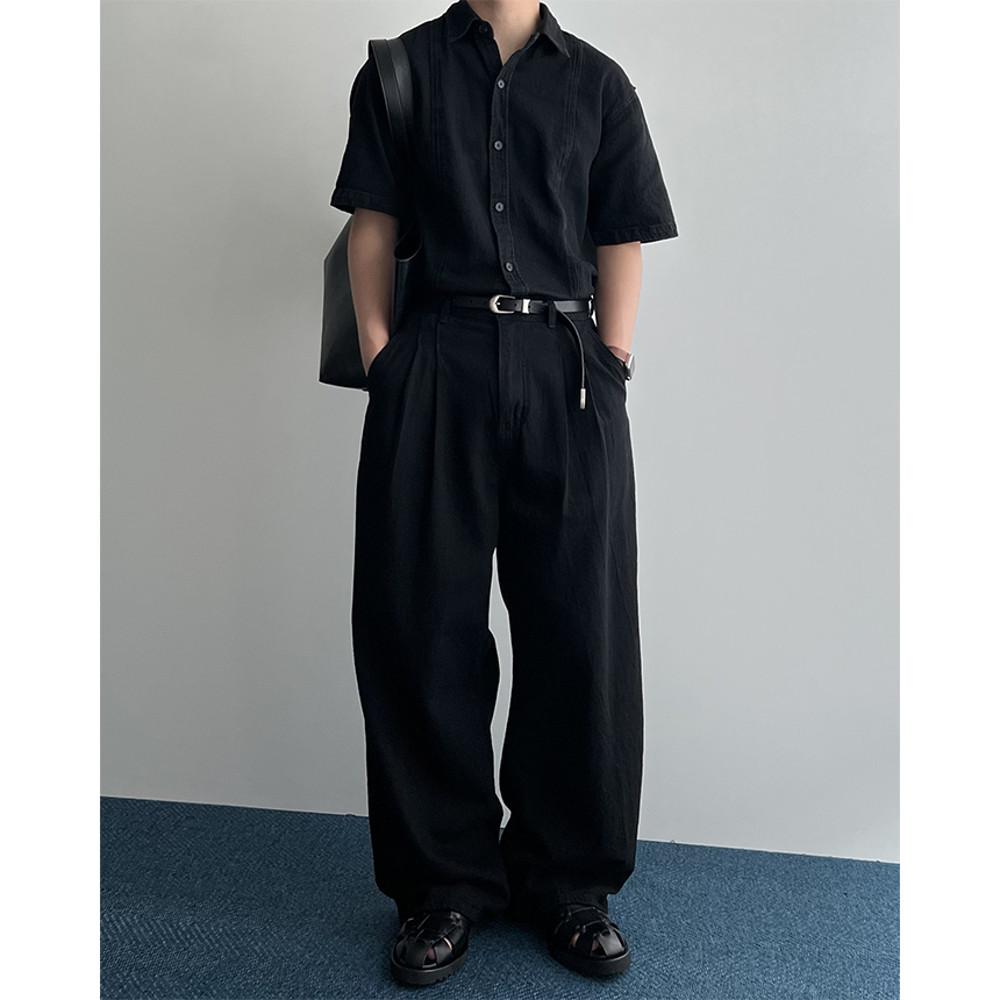 리넨 데님 반팔 셔츠 2color (set up)