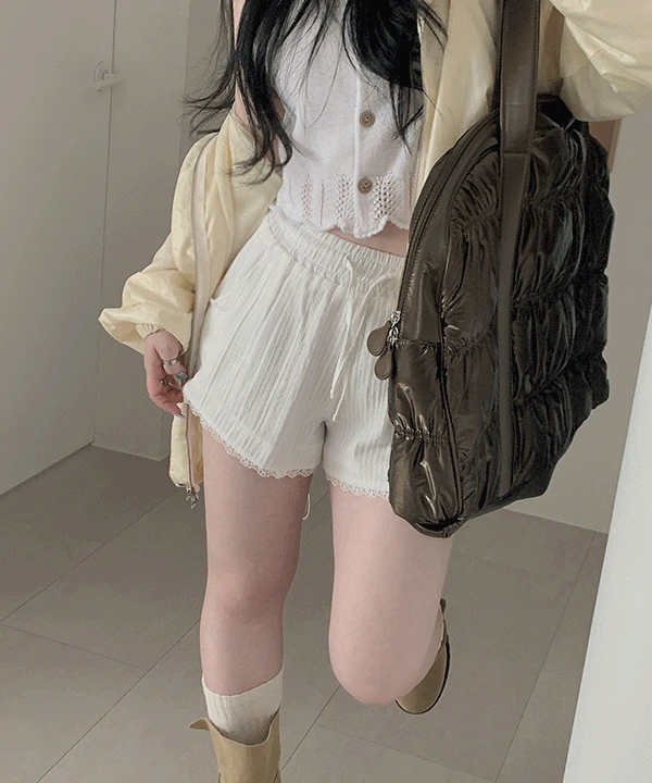 #13240 [모델소장/속바지안감] 러블리 레이스 밴딩 코튼 숏 반바지 : 아이,블랙 2color
