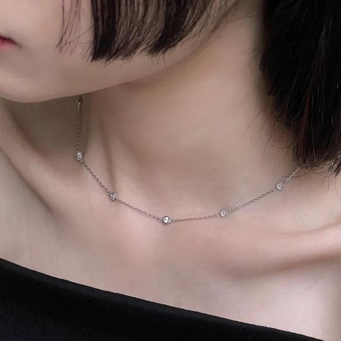 에센스 실버(W) 테니스 스테이션 목걸이 화이트 HL4N32423W9450