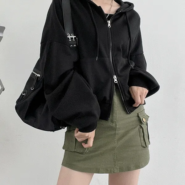 투웨이지퍼! 루즈 여유핏 데일리 무지 후드 집업(5color)