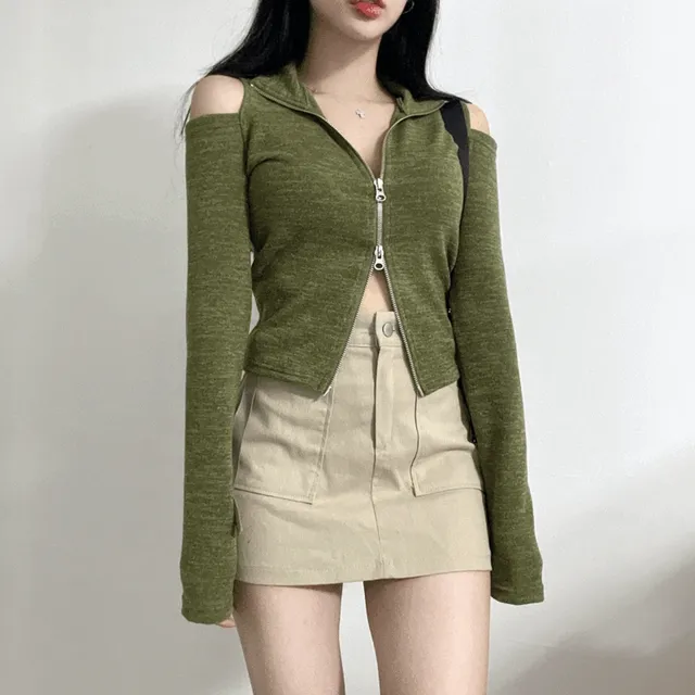 [유니크!] 콜미 어깨 트임 투웨이 스판 슬림 니트 집업 (2color)