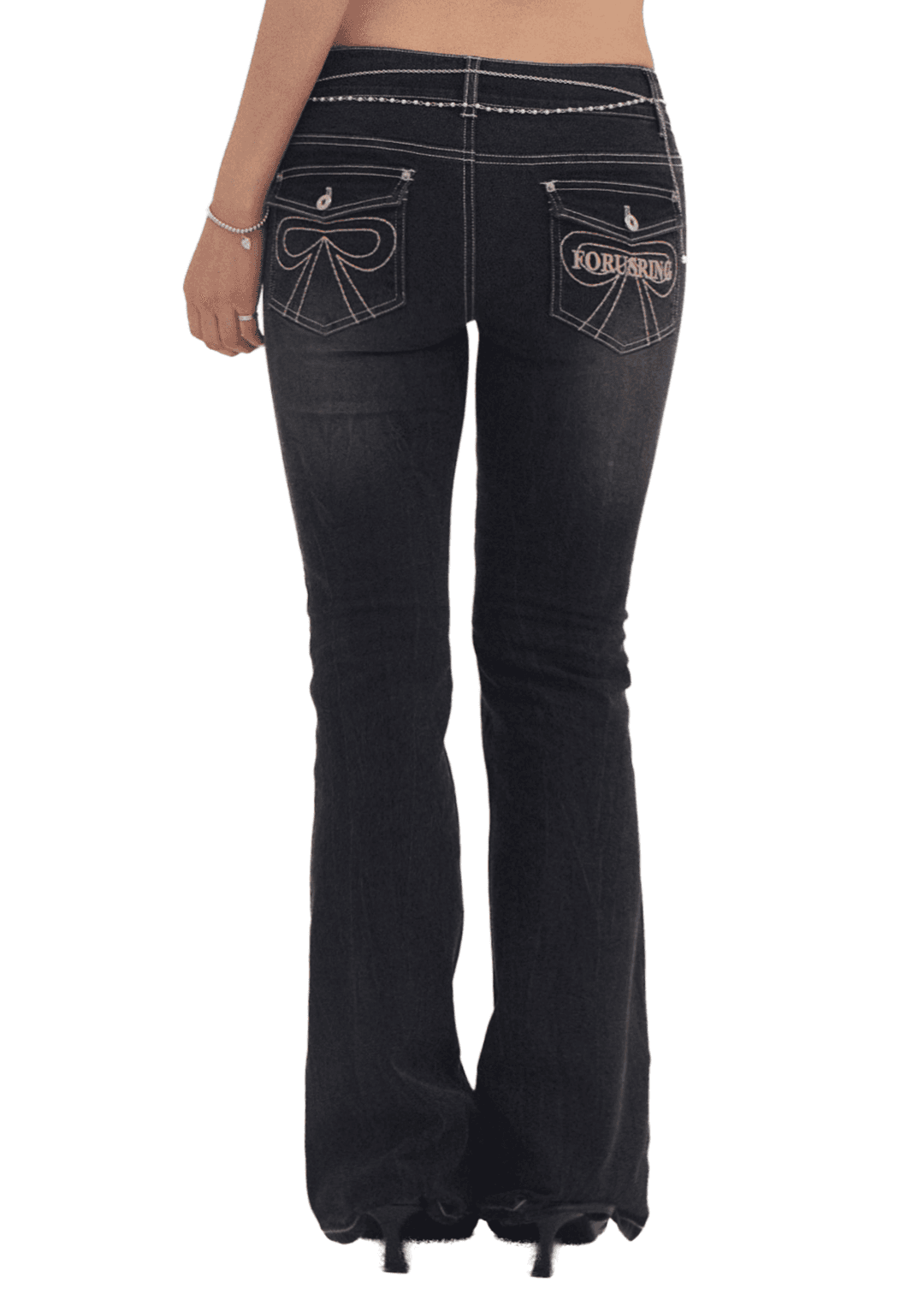 RIBBON STITCH BOOTCUT JEANS [DARK GREY]