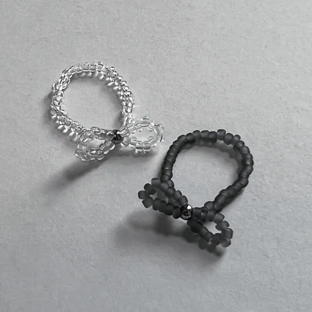 [1+1할인/유니크] 리본 발레코어 비즈 무채색 키치 반지 우정 링