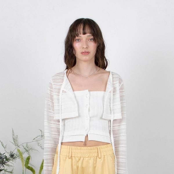 RUFFLE SLEEVE BOLERO CARDIGAN - WHITE