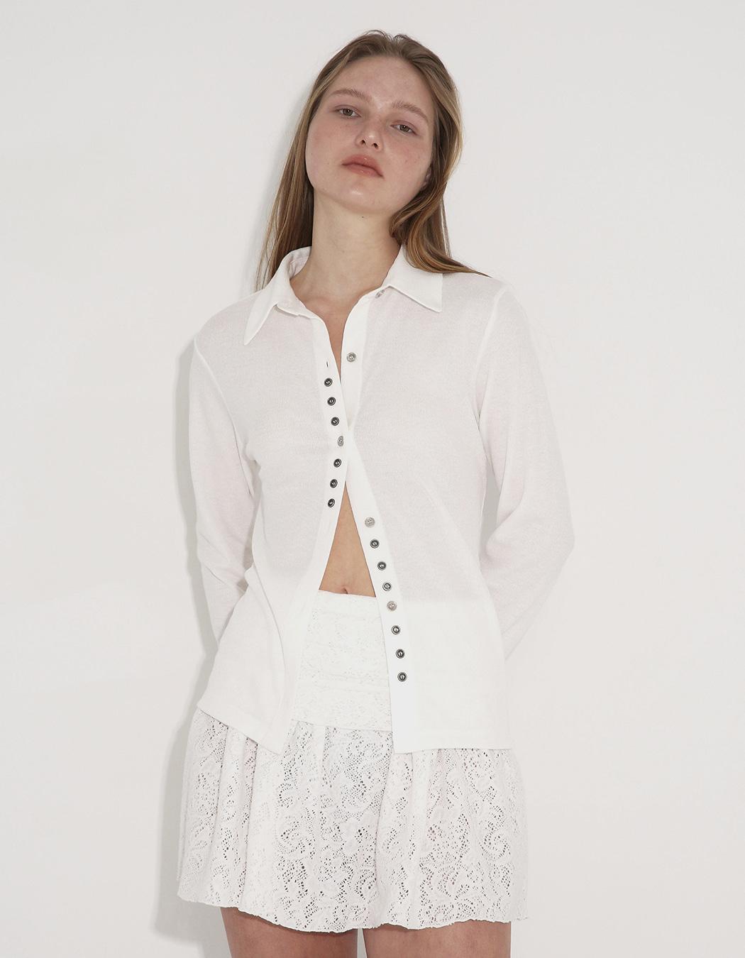 BUTTON GLITTERED JERSEY SHIRT, WHITE