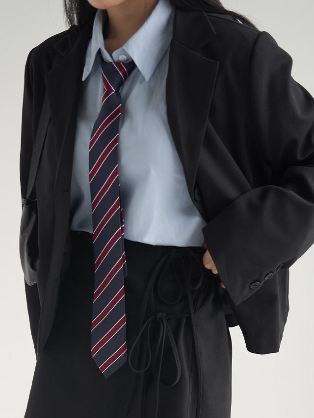 시에나 빈티지 사선 스트라이프 지퍼 롱 넥타이