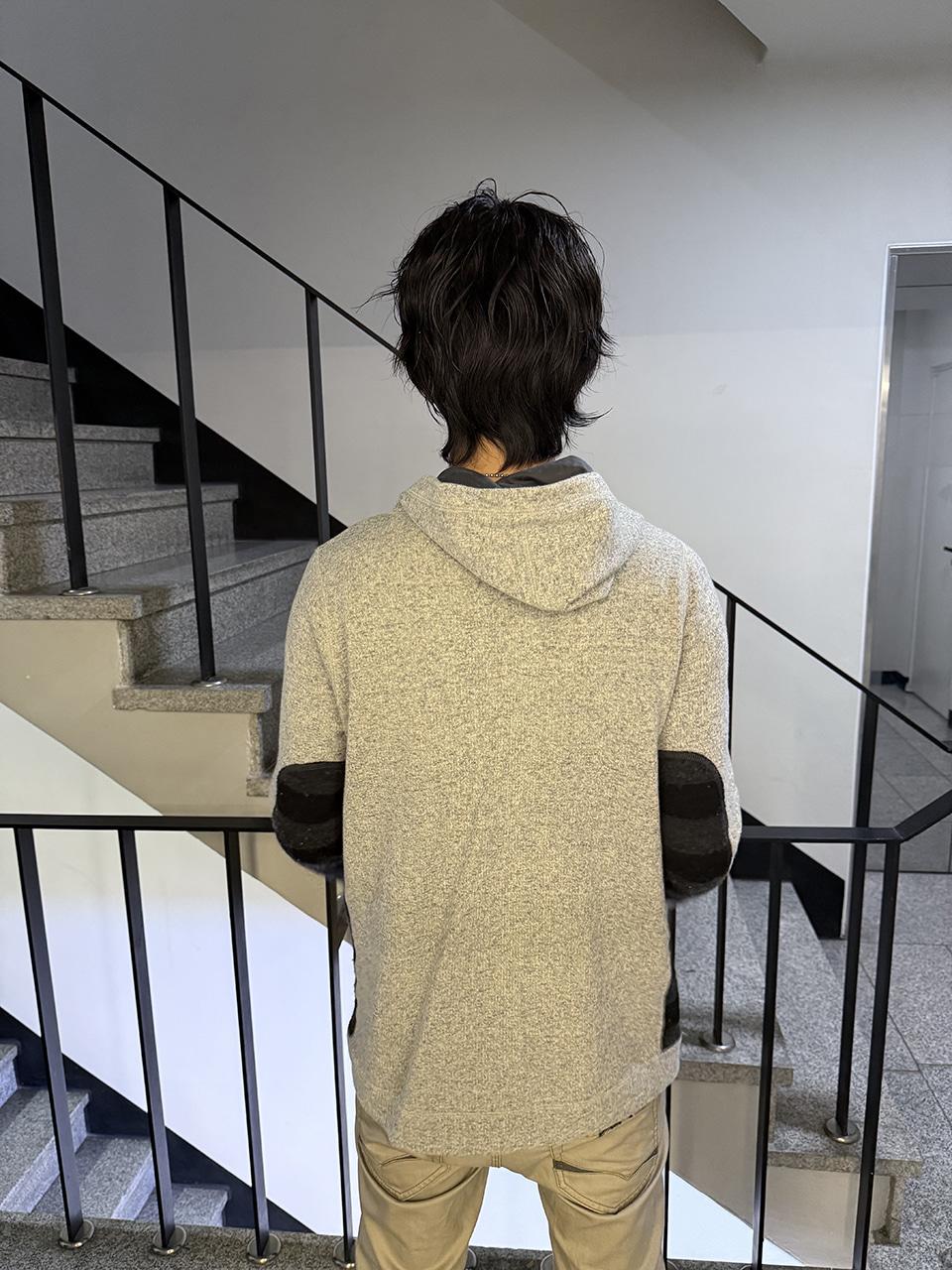 stripe knit trim hoodie