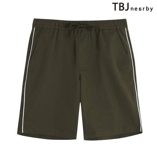 남성 5부 폴리스판 올밴딩 트랙 팬츠_카키