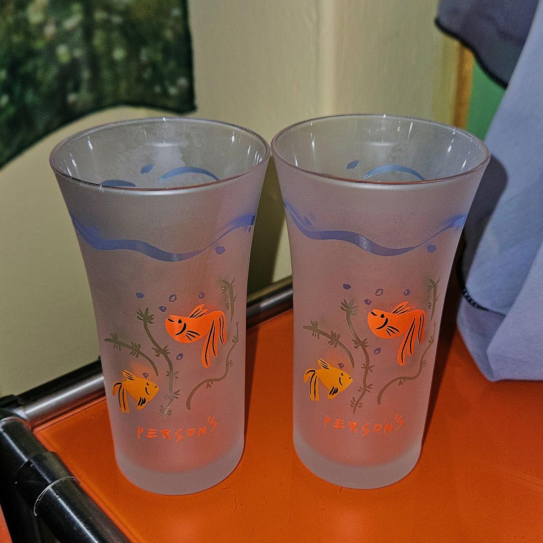 일본 레트로 금붕어 불투명 홀더 글라스