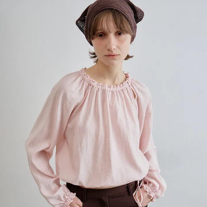 sage shirring blouse_pink