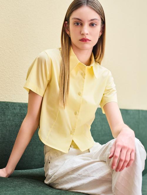 링클프리 반팔 크롭 셔츠 [LEMON] / WBD2L03516