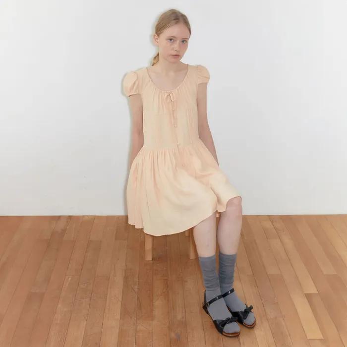 Puff Sleeve Pintuck Dress (Apricot)