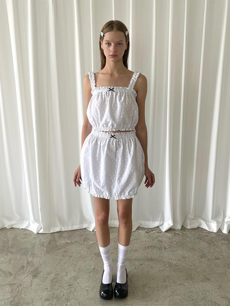 PFF GIRL white embroidered cotton sleeveless flower bud skirt set 레이스 블라우스 셋업 스커트 나시 슬리브리스