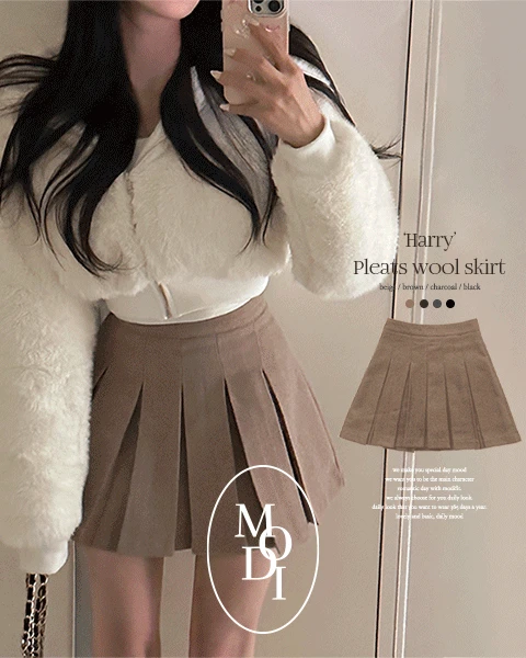 [울30%][XS~FREE/자체제작🤎] '해리\' 플리츠 울 스커트 (치마바지/속바지내장)