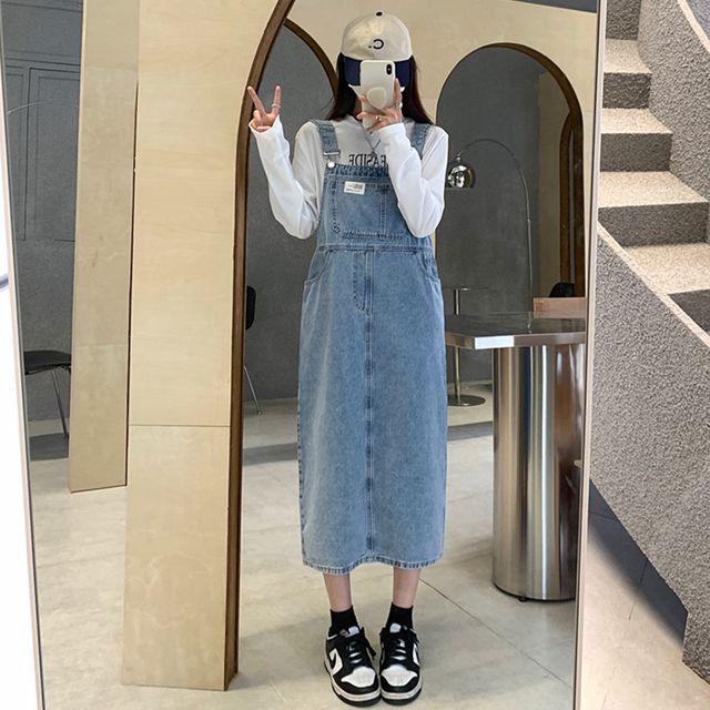 오즈 멜빵 원피스 데님 오버롤 롱원피스