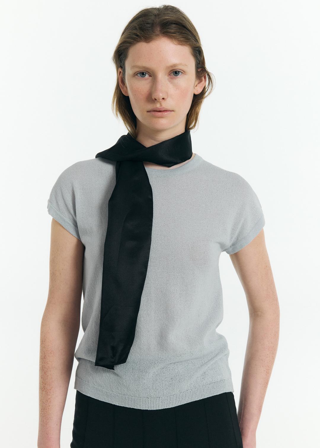 Boucle Cap-Sleeve Knit in Pale Blue
