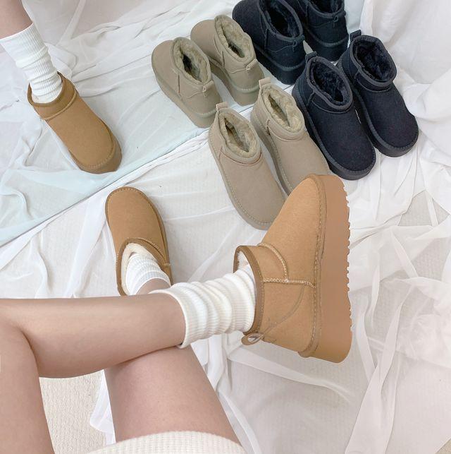 [리얼소가죽!/4cm키높이효과!!] 플랫폼 숏 어그부츠 털부츠 통굽어그 겨울부츠