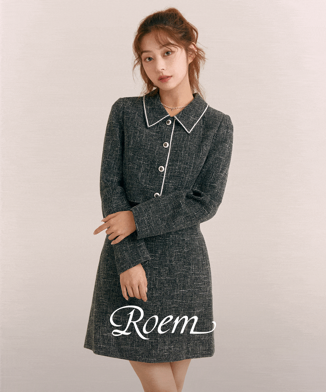 로엠 [해삐,소이PICK] 카라 트위드 2in1 원피스(2colors)_RMOWE49S99 [당일원피스. 하객룩, 가을하객룩, 하객원피스]