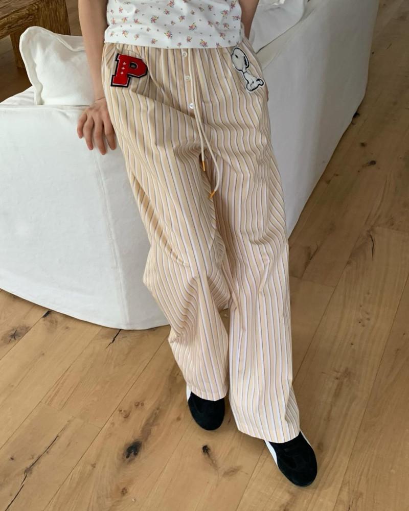 스누피 팬츠 코튼 밴딩 와이드 일자 스트라이프 바지 (2color)