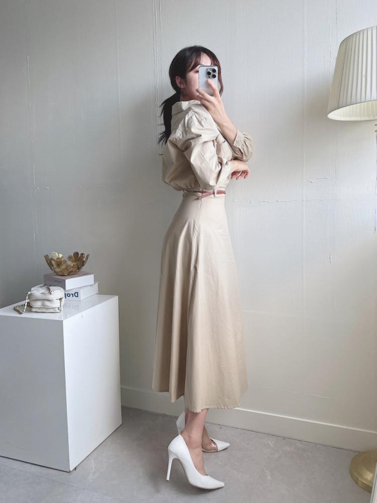 로맨틱 브루종 벨트세트 셔츠 원피스 A라인 플레어 원피스