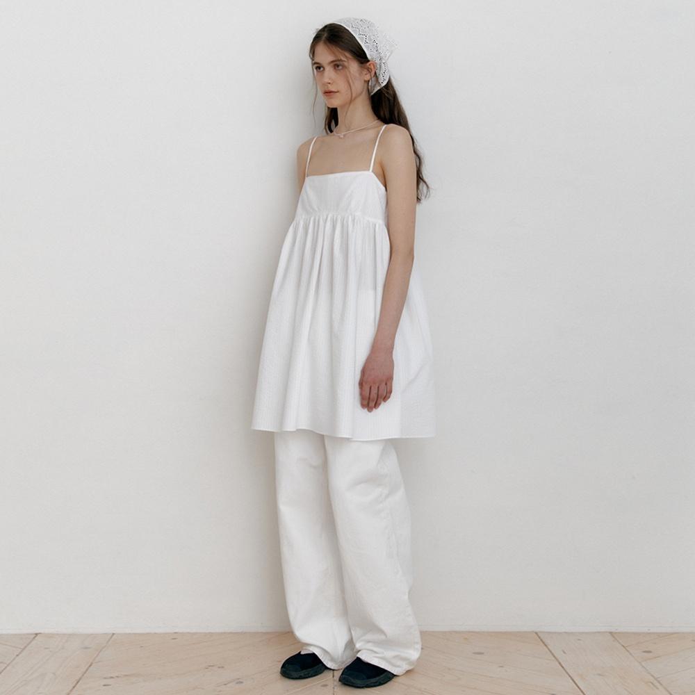 Shirring sleeveless Minidress. White