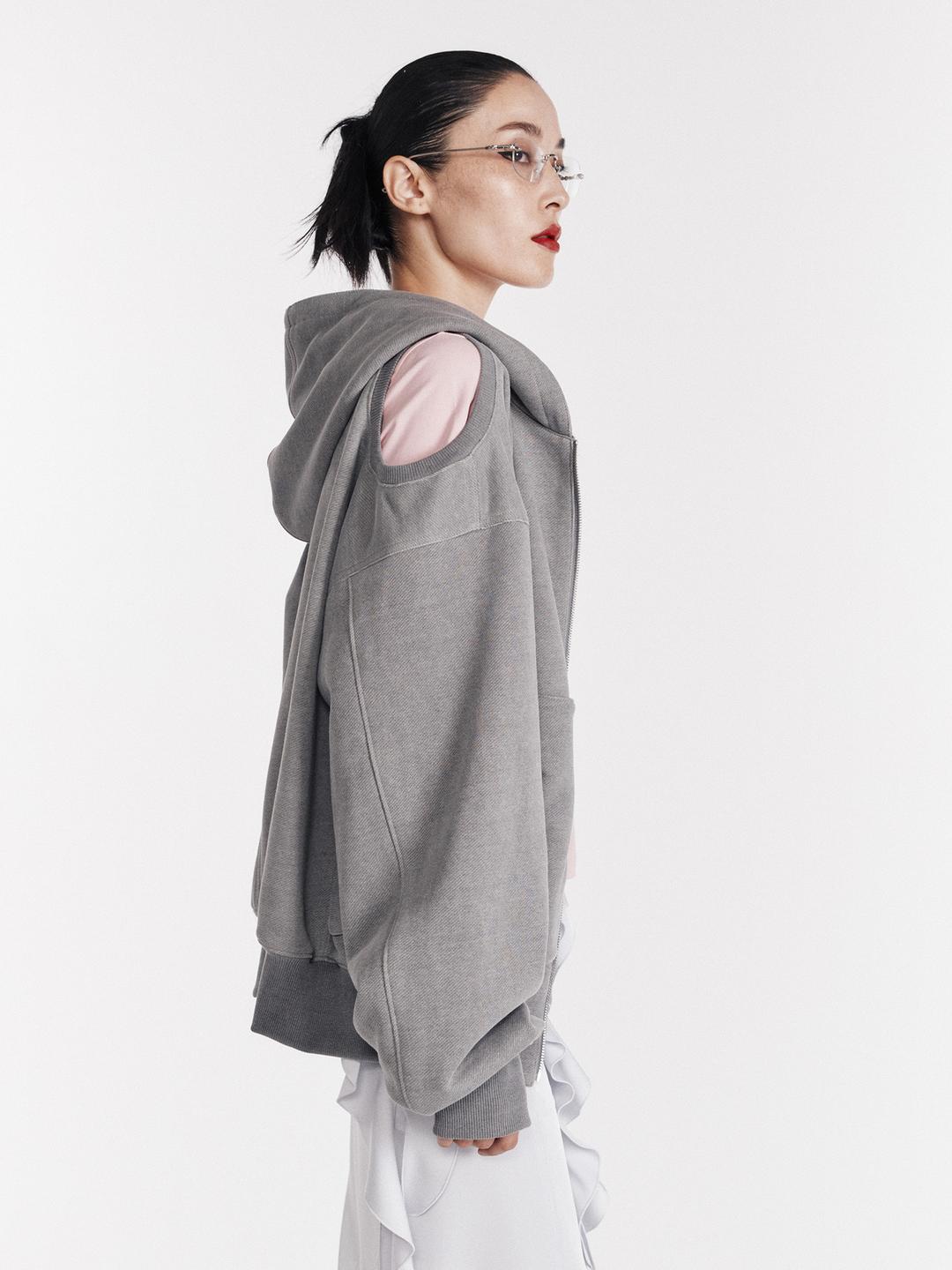 Cut Out Zip Hoodie (Grey) / Grey