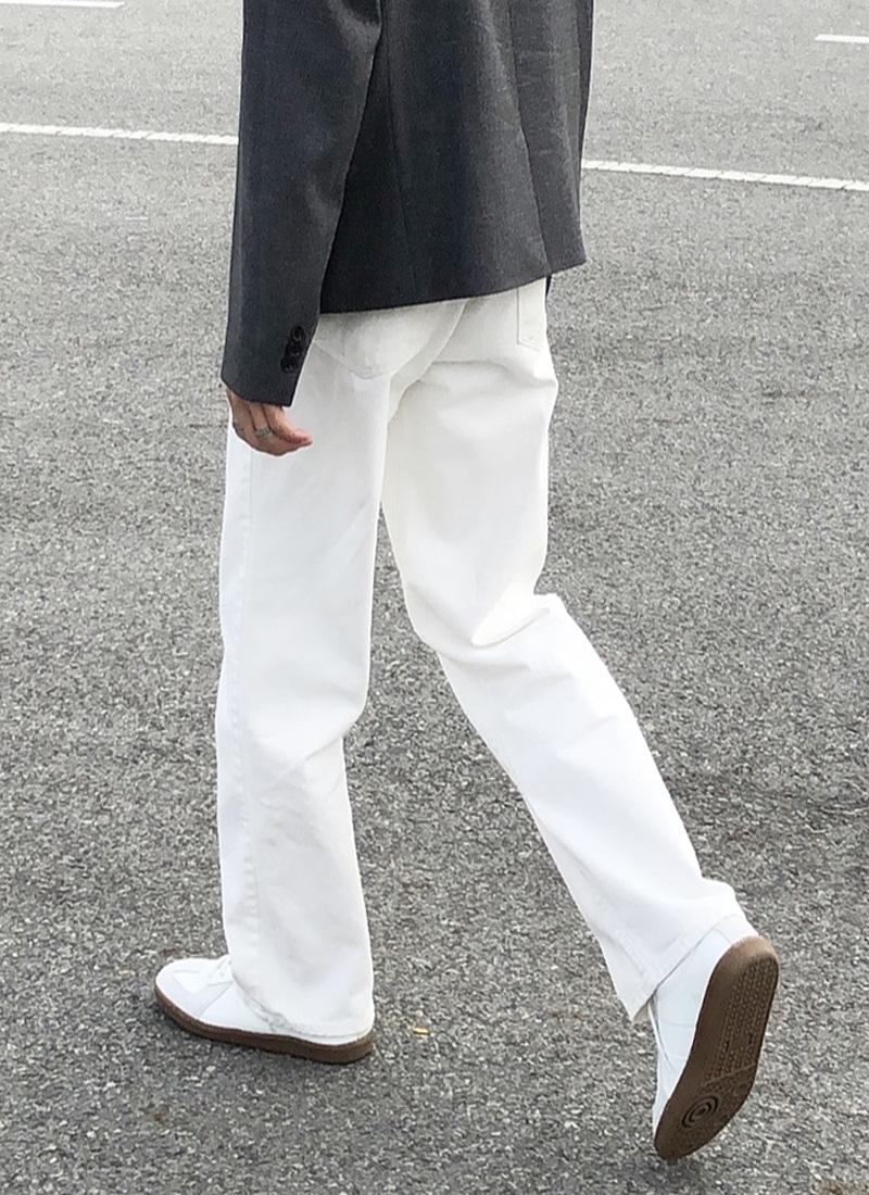 남자 화이트 와이드 데님 진 팬츠 롱 와이드핏 크림진 부츠컷 화이트바지 흰색 백바지