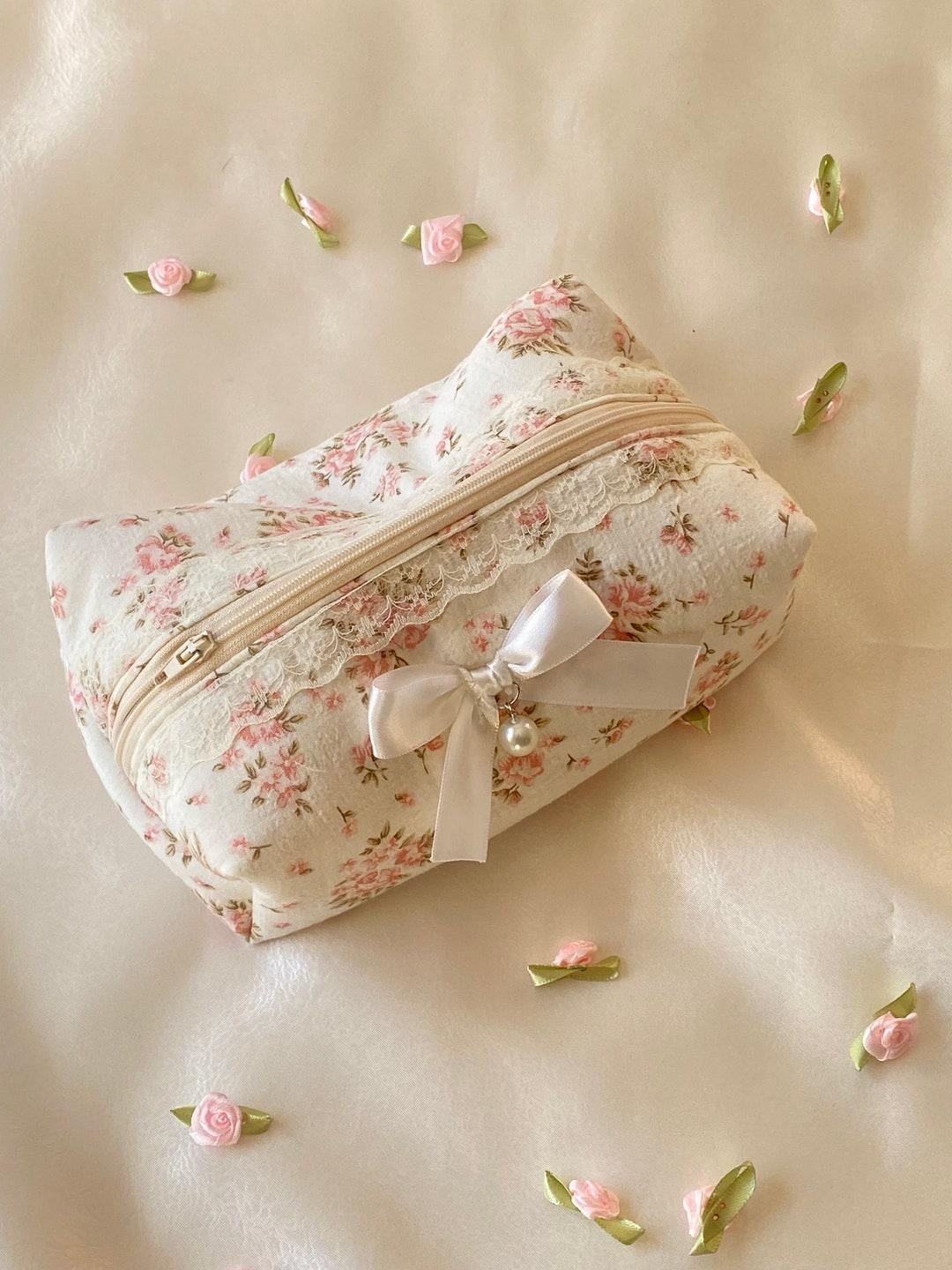 Coquette Pink Floral Makeup Bag- Pink Makeup Bag- Aesthetic Cosmetic Bag- Cute Summer Bag- Toiletry Organizer- Gift For Her- Zipper Pouch