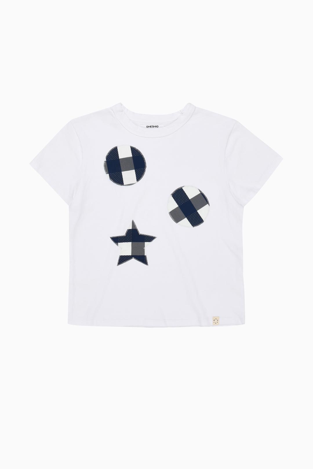 CHECK PATCHY T-SHIRTS, WHITE
