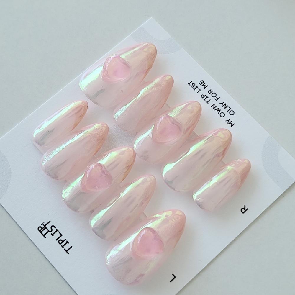 붙이는 네일 핑크 프렌치 파우더 수제 네일팁