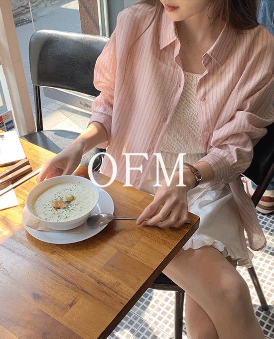 메리어라운드 [살안타템][ofm] 썸머 오버핏 텐셀 스트라이프 셔츠 (nb)