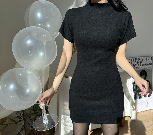 겨울 연말룩 캐시미어 기모 슬림 반소매 반폴라 미니 원피스