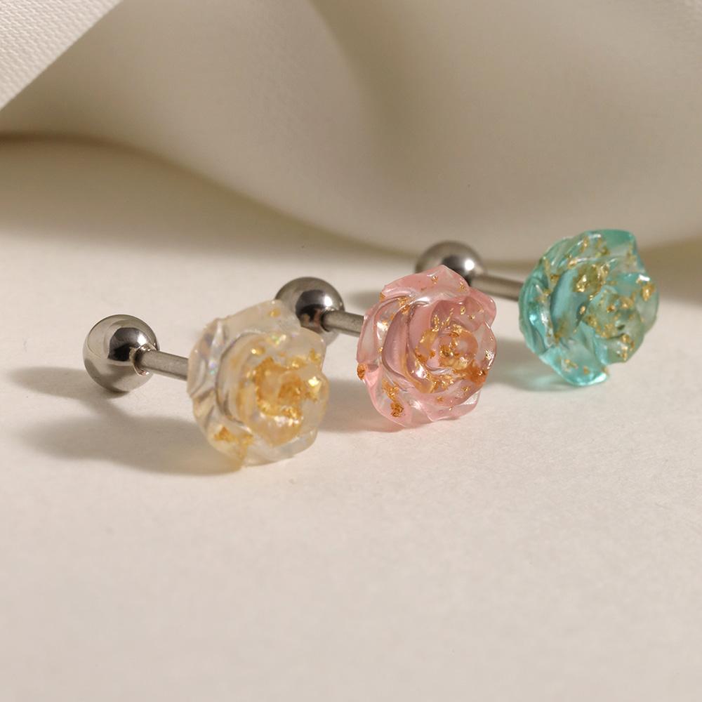 골드 펄 장미 써지컬스틸 피어싱