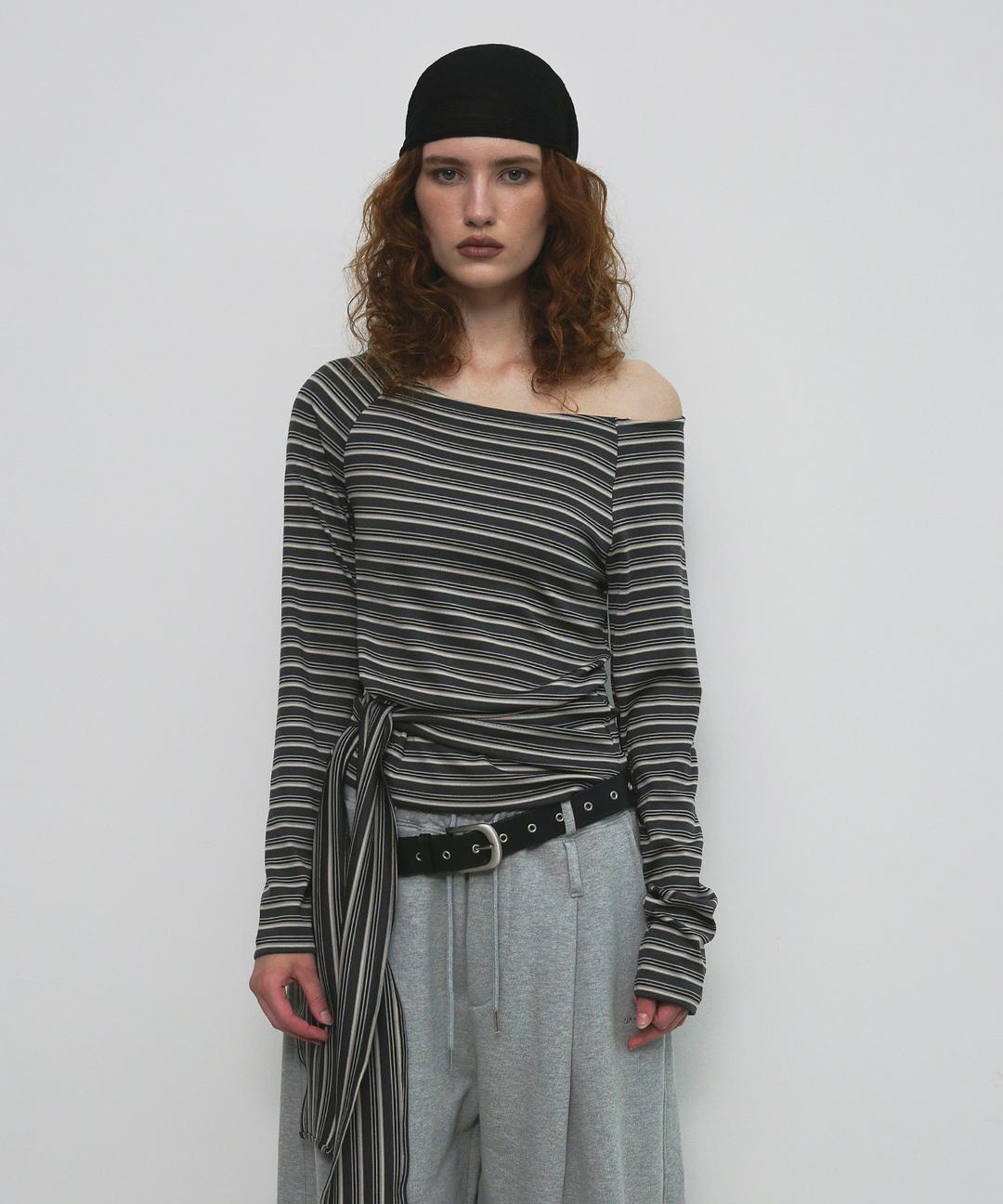 STRIPE STRAP T-SHIRT_CHARCOAL