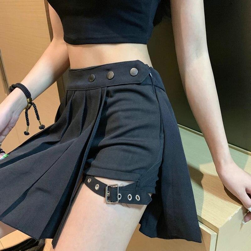 "HOLLOW" PLEATED SKIRT - BLACK / S