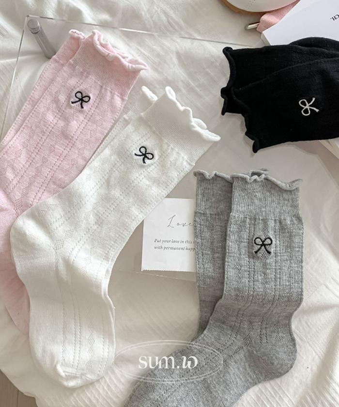 수엠더블유 [당일출고] 양말맛집 리본자수 프릴 S252 주름샌본4종세트_수엠W