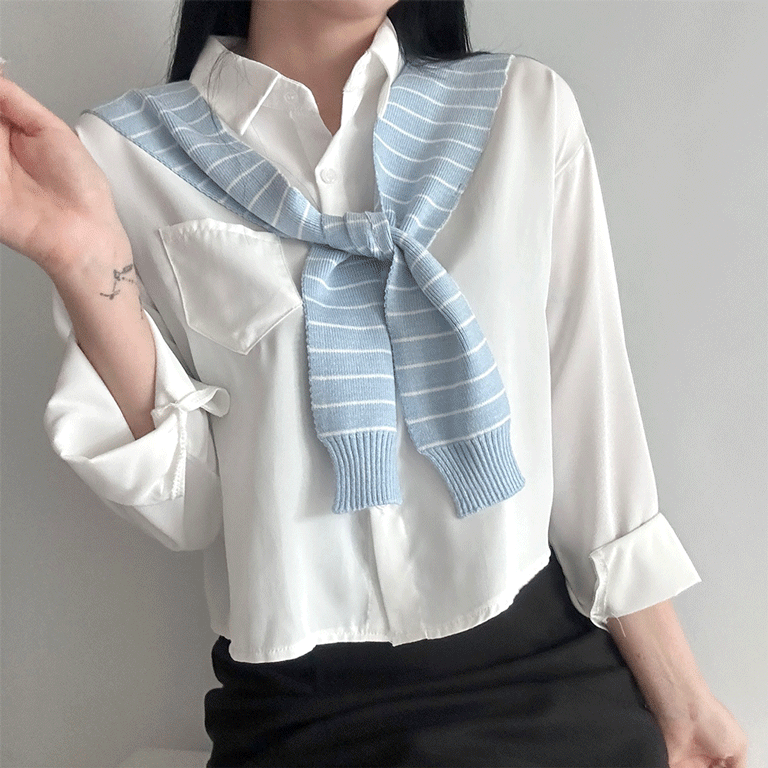 데이룸 [당일출고] 스트라이프 페이크 어깨 니트 숄 가디건 머플러