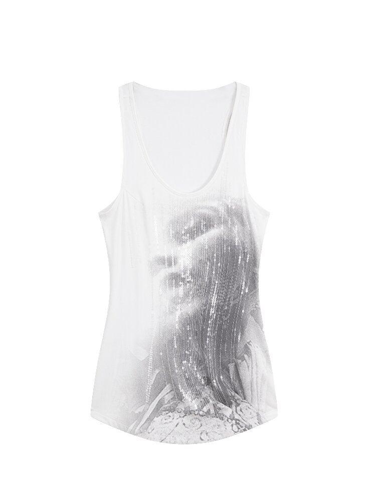 Silver Sequin Print U Neck Vest【s0000016566】