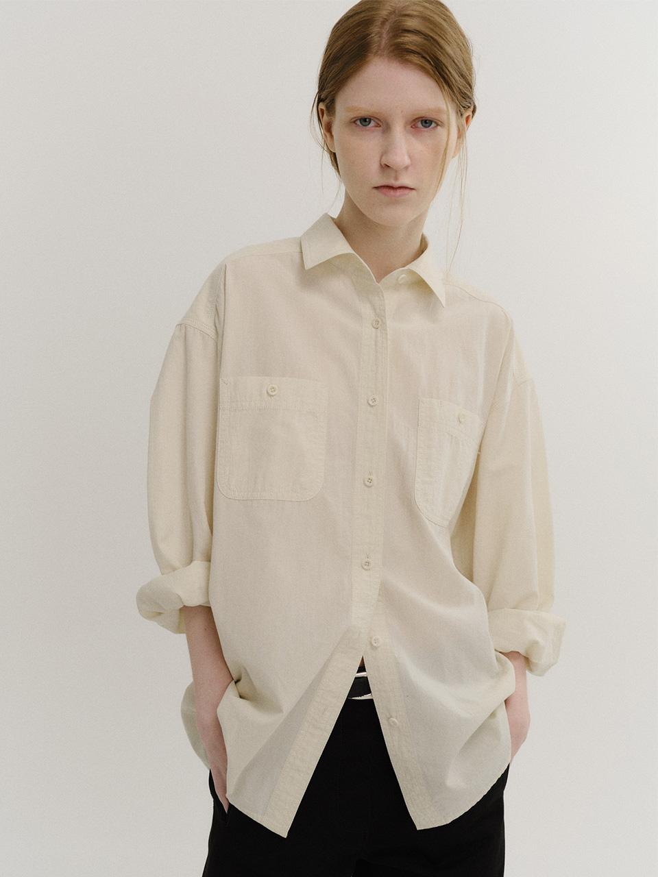 Over fit double pocket shirt (Ivory)