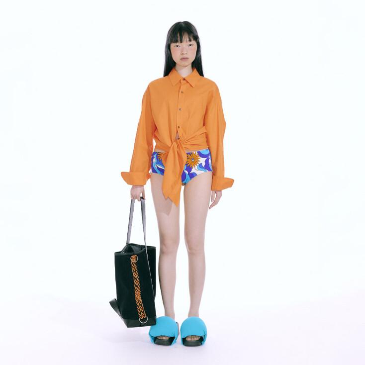 Cotton tie shirt in orange